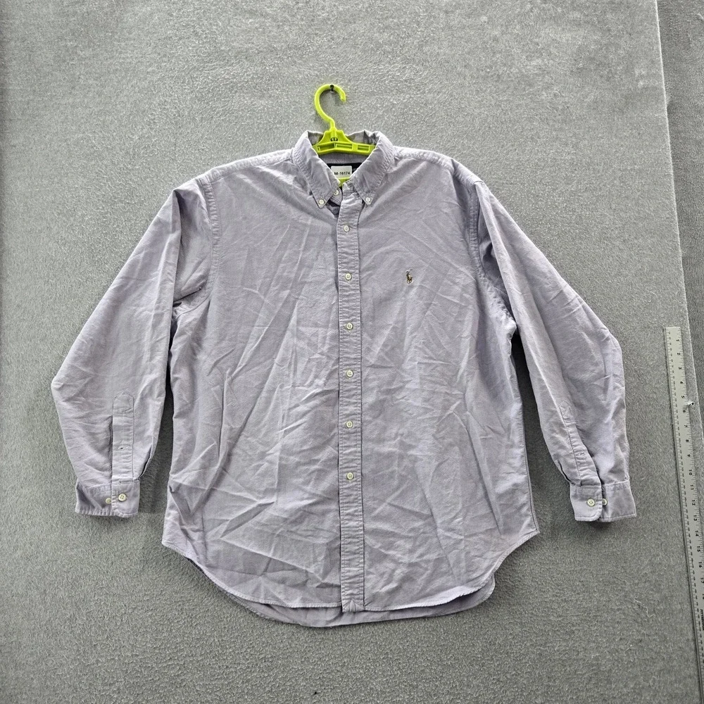Ralph Lauren Men Button Up Shirt 17.5 Purple Pony Embroidery Oxford